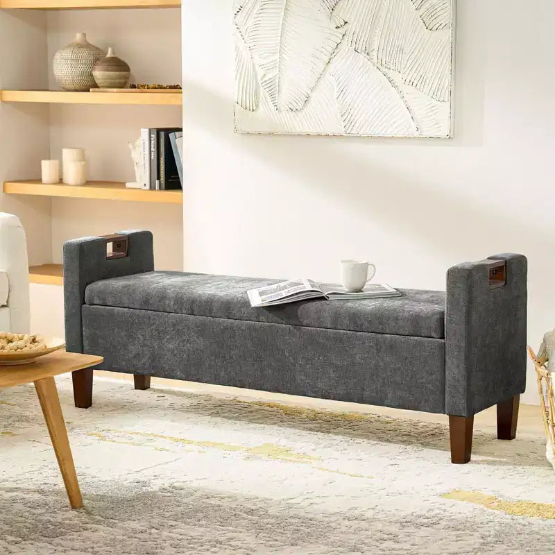 Daniel Storage Bench with Solid Wood Legs and Hollow Handles|ART OF LIVING DESIGNS