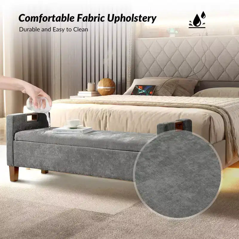 Daniel Storage Bench with Solid Wood Legs and Hollow Handles|ART OF LIVING DESIGNS