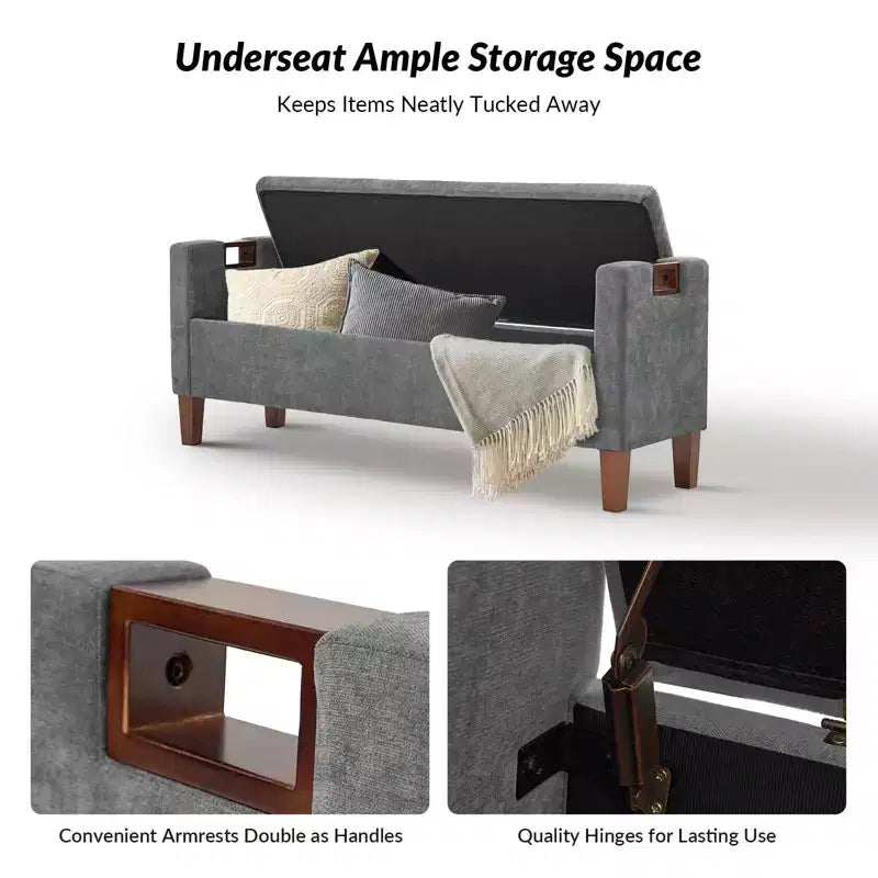 Daniel Storage Bench with Solid Wood Legs and Hollow Handles|ART OF LIVING DESIGNS