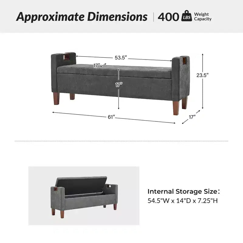 Daniel Storage Bench with Solid Wood Legs and Hollow Handles|ART OF LIVING DESIGNS