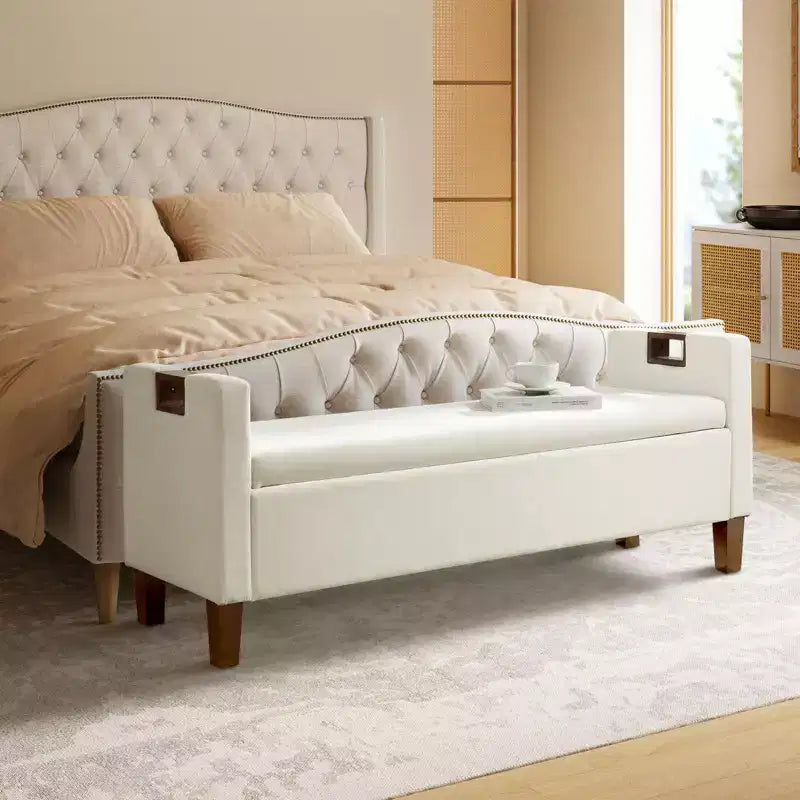 Daniel Storage Bench with Solid Wood Legs and Hollow Handles|ART OF LIVING DESIGNS
