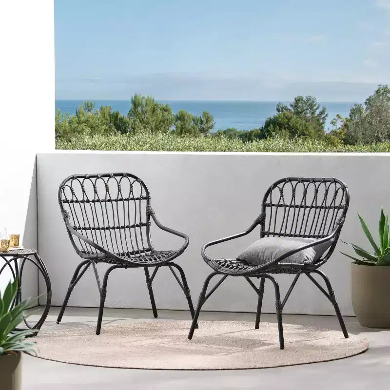 GDFStudio Barrister Poltrone da esterni in vimini in stile Boho (Set da 2)