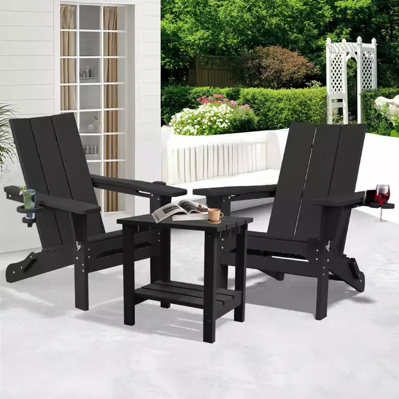 Hyleory Outdoor HDPE Folding Adirondack Chairs with 2 Cup Holders-103 degrees Curved Backrest Patio Accent Chair