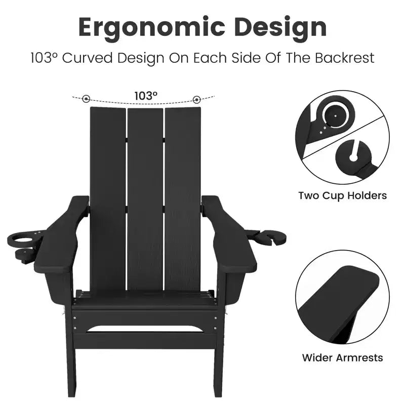 Hyleory Outdoor HDPE Folding Adirondack Chairs with 2 Cup Holders-103 degrees Curved Backrest Patio Accent Chair