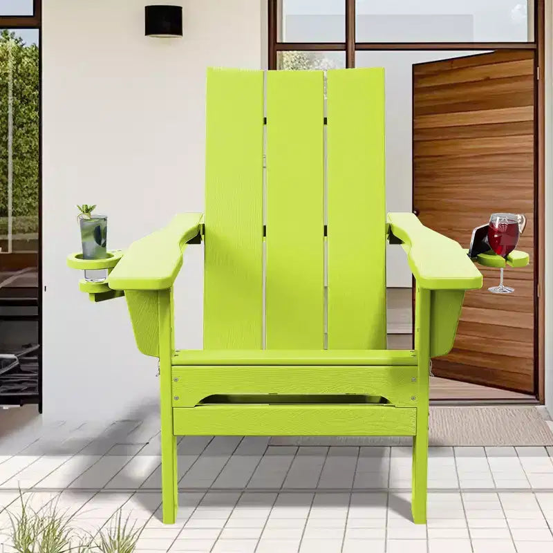 Hyleory Outdoor HDPE Folding Adirondack Chairs with 2 Cup Holders-103 degrees Curved Backrest Patio Accent Chair