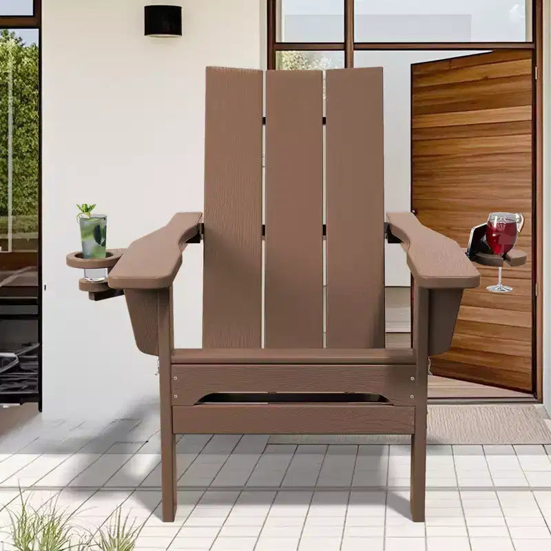 Hyleory Outdoor HDPE Folding Adirondack Chairs with 2 Cup Holders-103 degrees Curved Backrest Patio Accent Chair