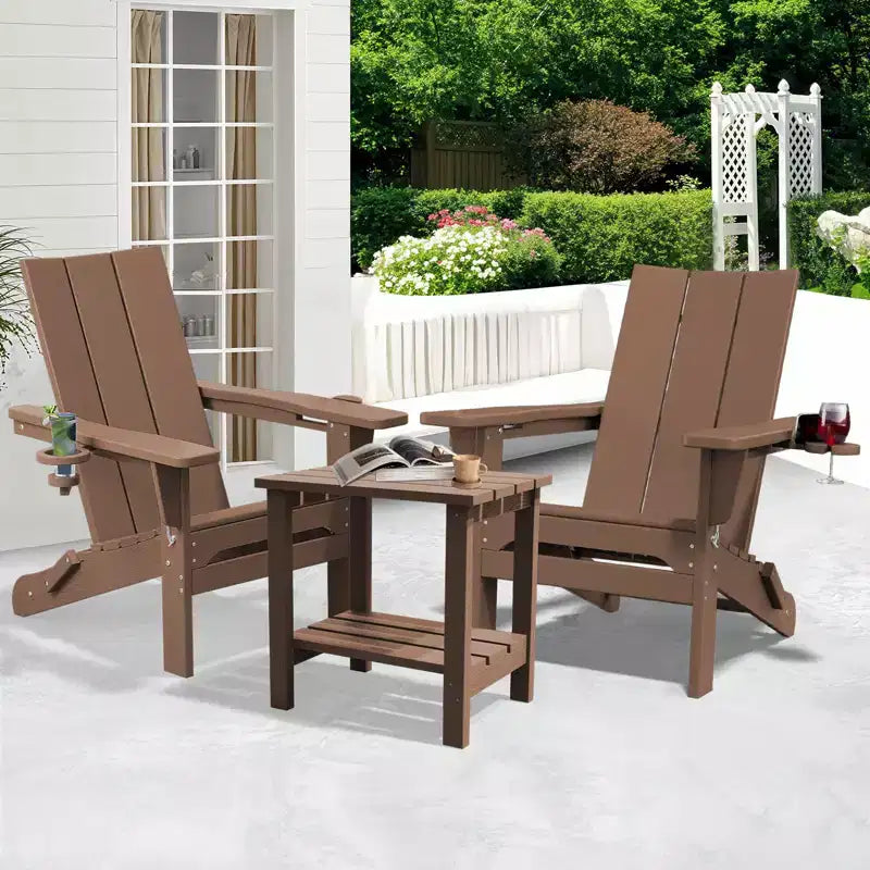 Hyleory Outdoor HDPE Folding Adirondack Chairs with 2 Cup Holders-103 degrees Curved Backrest Patio Accent Chair