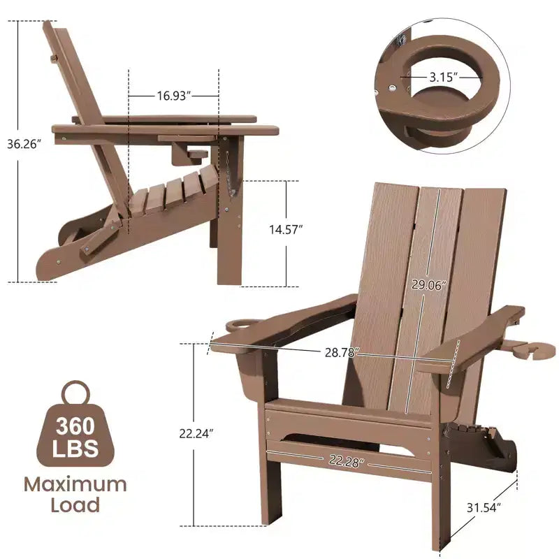 Hyleory Outdoor HDPE Folding Adirondack Chairs with 2 Cup Holders-103 degrees Curved Backrest Patio Accent Chair