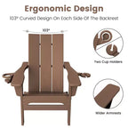 Hyleory Outdoor HDPE Folding Adirondack Chairs with 2 Cup Holders-103 degrees Curved Backrest Patio Accent Chair