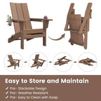 Hyleory Outdoor HDPE Folding Adirondack Chairs with 2 Cup Holders-103 degrees Curved Backrest Patio Accent Chair