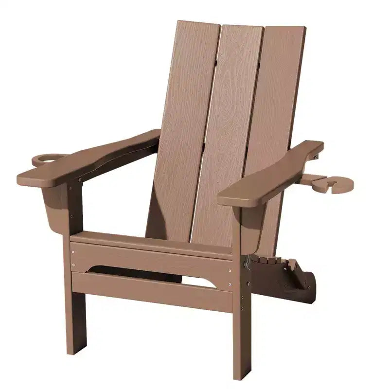 Hyleory Outdoor HDPE Folding Adirondack Chairs with 2 Cup Holders-103 degrees Curved Backrest Patio Accent Chair