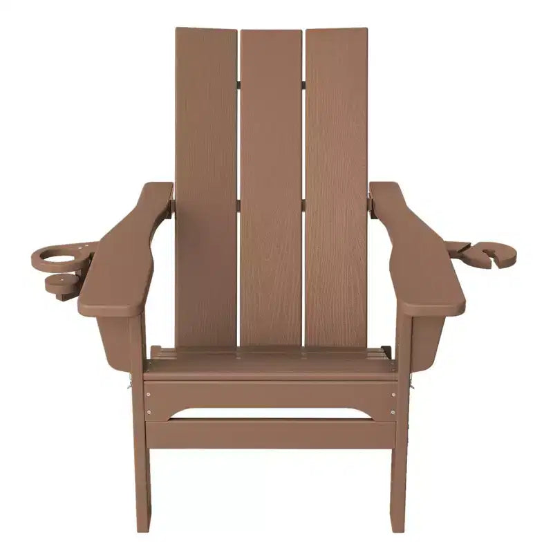 Hyleory Outdoor HDPE Folding Adirondack Chairs with 2 Cup Holders-103 degrees Curved Backrest Patio Accent Chair