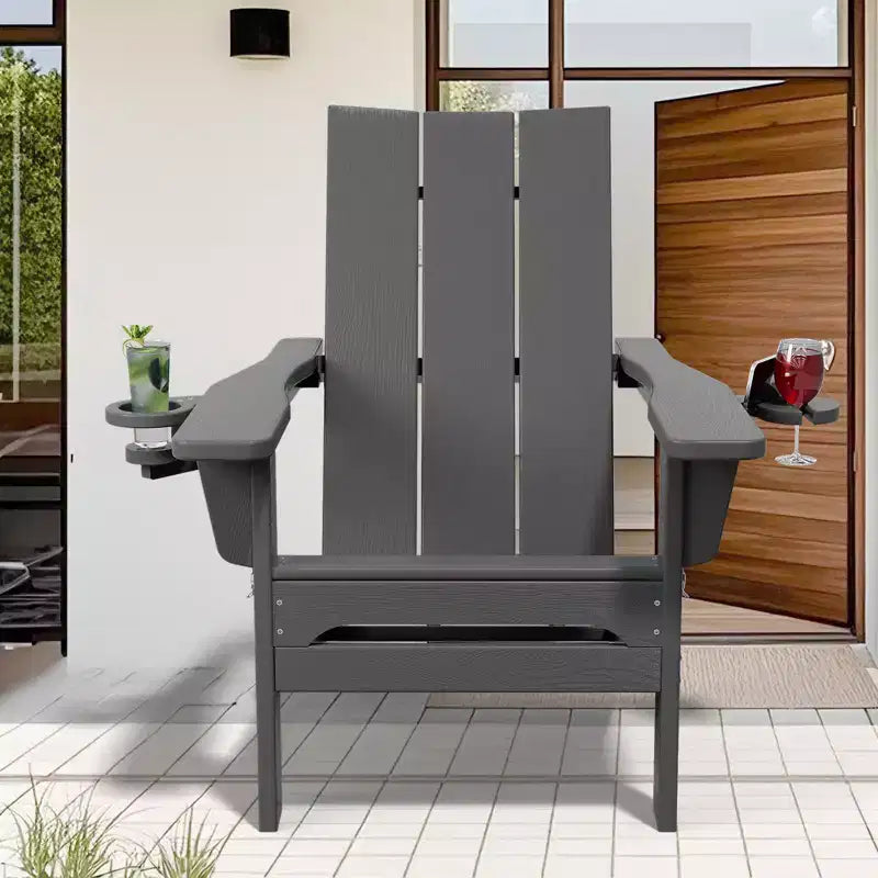 Hyleory Outdoor HDPE Folding Adirondack Chairs with 2 Cup Holders-103 degrees Curved Backrest Patio Accent Chair