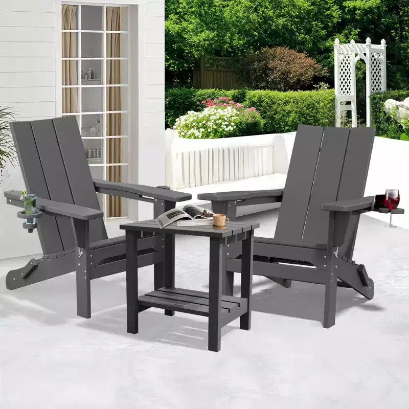 Hyleory Outdoor HDPE Folding Adirondack Chairs with 2 Cup Holders-103 degrees Curved Backrest Patio Accent Chair