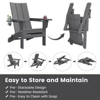 Hyleory Outdoor HDPE Folding Adirondack Chairs with 2 Cup Holders-103 degrees Curved Backrest Patio Accent Chair