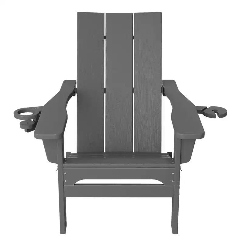Hyleory Outdoor HDPE Folding Adirondack Chairs with 2 Cup Holders-103 degrees Curved Backrest Patio Accent Chair