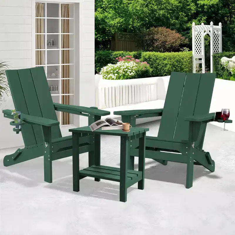 Hyleory Outdoor HDPE Folding Adirondack Chairs with 2 Cup Holders-103 degrees Curved Backrest Patio Accent Chair
