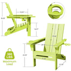 Hyleory Outdoor HDPE Folding Adirondack Chairs with 2 Cup Holders-103 degrees Curved Backrest Patio Accent Chair