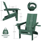 Hyleory Outdoor HDPE Folding Adirondack Chairs with 2 Cup Holders-103 degrees Curved Backrest Patio Accent Chair