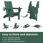 Hyleory Outdoor HDPE Folding Adirondack Chairs with 2 Cup Holders-103 degrees Curved Backrest Patio Accent Chair