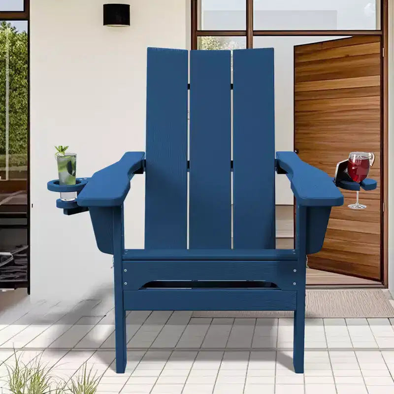 Hyleory Outdoor HDPE Folding Adirondack Chairs with 2 Cup Holders-103 degrees Curved Backrest Patio Accent Chair
