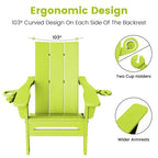 Hyleory Outdoor HDPE Folding Adirondack Chairs with 2 Cup Holders-103 degrees Curved Backrest Patio Accent Chair
