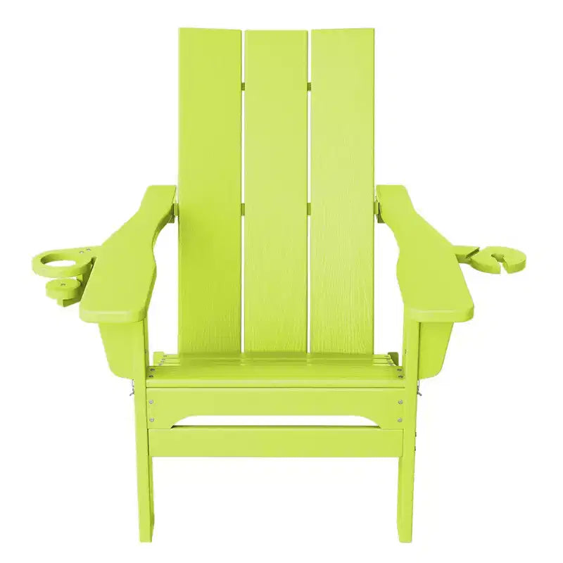 Hyleory Outdoor HDPE Folding Adirondack Chairs with 2 Cup Holders-103 degrees Curved Backrest Patio Accent Chair