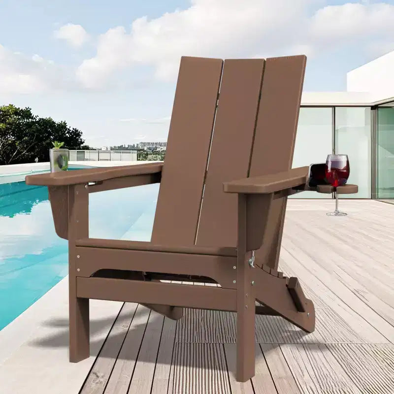 Hyleory - Sedie Adirondack Pieghevoli da Esterno in HDPE con 2 Portabicchieri - Sedia da Giardino con Schienale Curvo a 103 Gradi