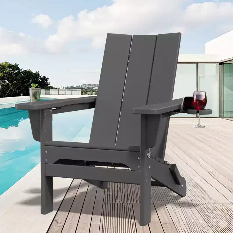 Hyleory - Sedie Adirondack Pieghevoli da Esterno in HDPE con 2 Portabicchieri - Sedia da Giardino con Schienale Curvo a 103 Gradi