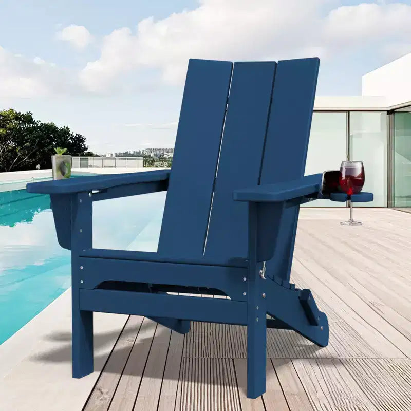 Hyleory - Sedie Adirondack Pieghevoli da Esterno in HDPE con 2 Portabicchieri - Sedia da Giardino con Schienale Curvo a 103 Gradi