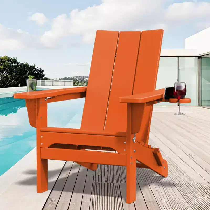 Hyleory - Sedie Adirondack Pieghevoli da Esterno in HDPE con 2 Portabicchieri - Sedia da Giardino con Schienale Curvo a 103 Gradi