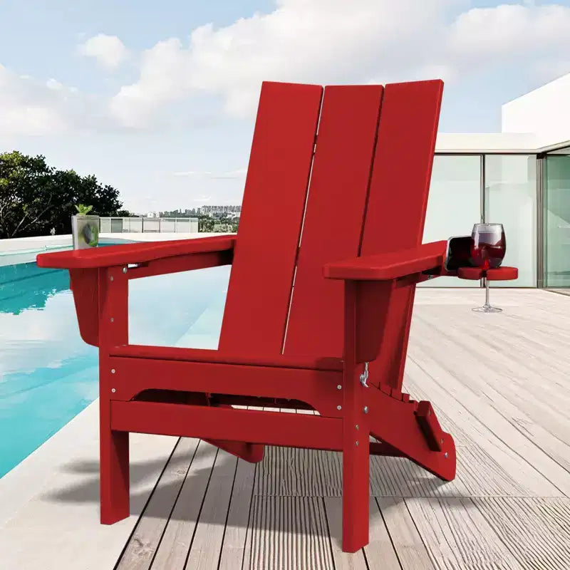 Hyleory - Sedie Adirondack Pieghevoli da Esterno in HDPE con 2 Portabicchieri - Sedia da Giardino con Schienale Curvo a 103 Gradi