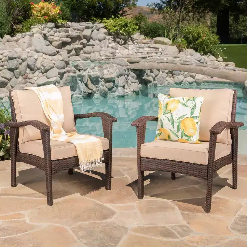 GDFStudio Hilary Outdoor Wicker Club Chairs with Cushion (Set of 2)