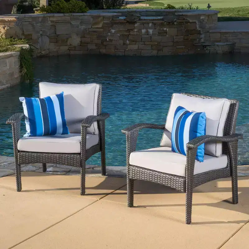 GDFStudio Hilary Outdoor Wicker Club Chairs with Cushion (Set of 2)