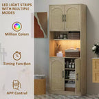 Dispensa da cucina Garvee con luce RGB, mobile alto da cucina con vetrina e supporto per microonde, armadietto in legno, credenza per sala da pranzo, rovere