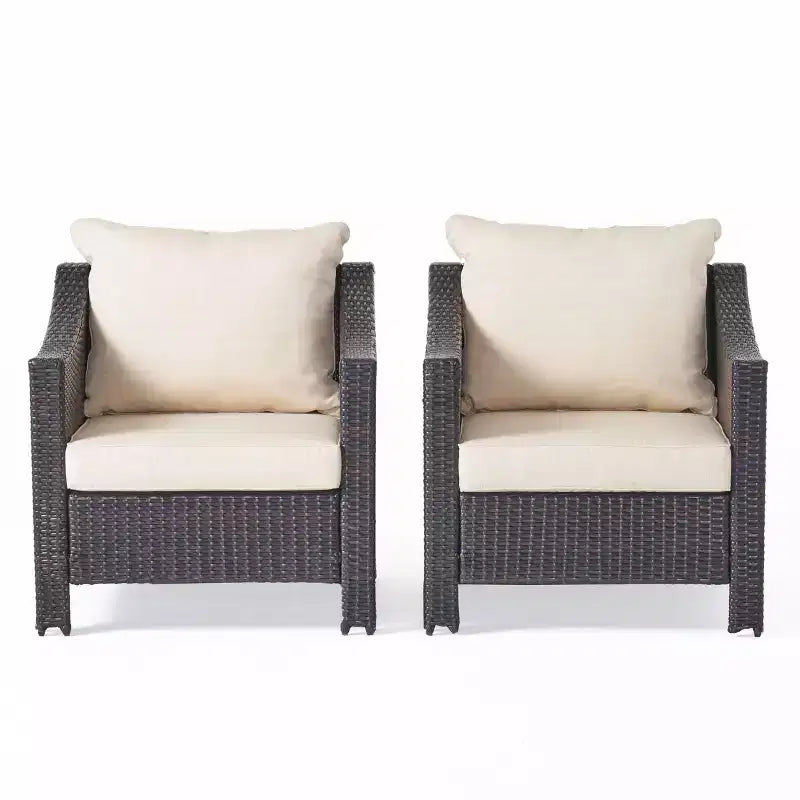 GDFStudio Vincent Outdoor Wicker Club Chairs with Cushions (Set of 2)