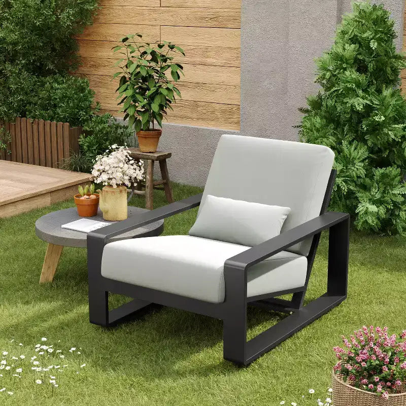 Christopher Knight Home Adrian Outdoor Aluminum Club Chair with Lumbar Pillow, Beige/Silver
