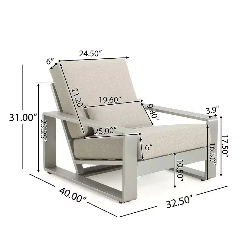 Christopher Knight Home Adrian Outdoor Aluminum Club Chair with Lumbar Pillow, Beige/Silver