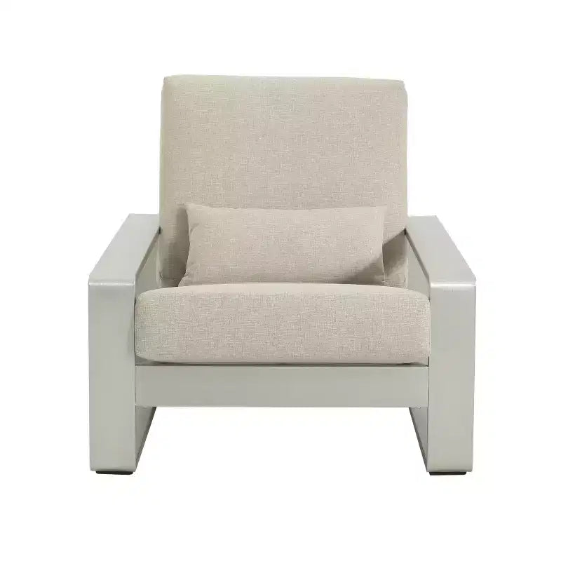 Christopher Knight Home Adrian Outdoor Aluminum Club Chair with Lumbar Pillow, Beige/Silver