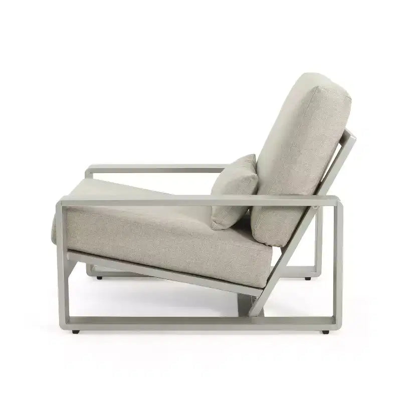 Christopher Knight Home Adrian Outdoor Aluminum Club Chair with Lumbar Pillow, Beige/Silver
