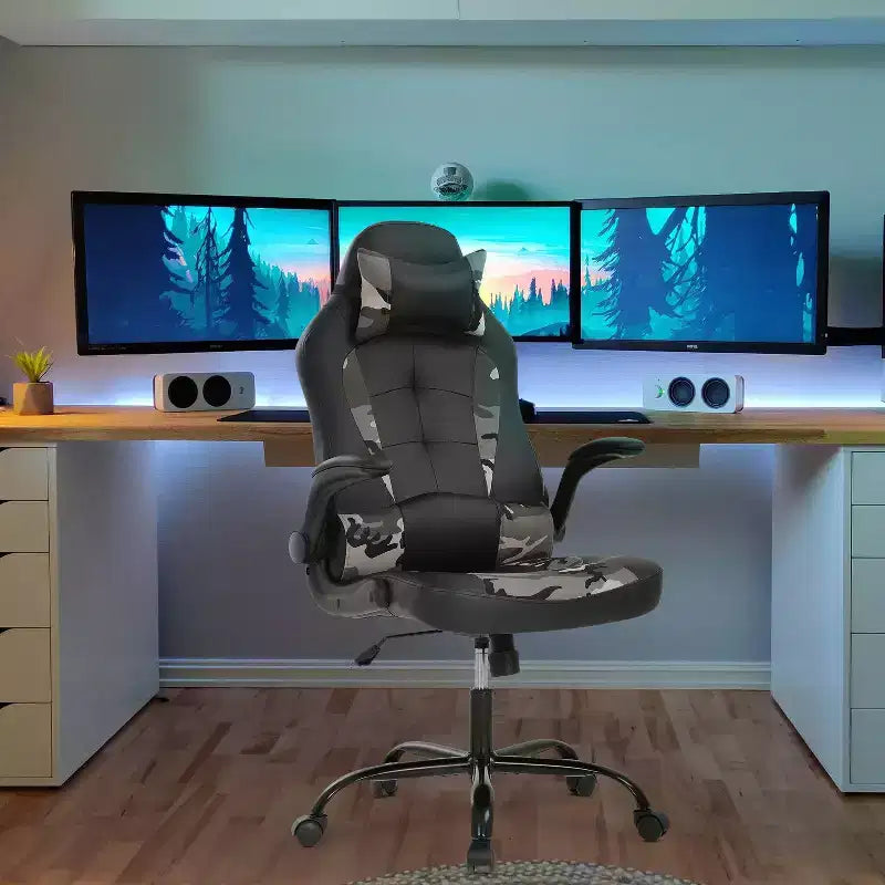 BestMassage Gaming Chair Office Chair Computer Desk Chair with Lumbar Support and Adjustable Headrest and PU Leather Gamer Chair for Adults