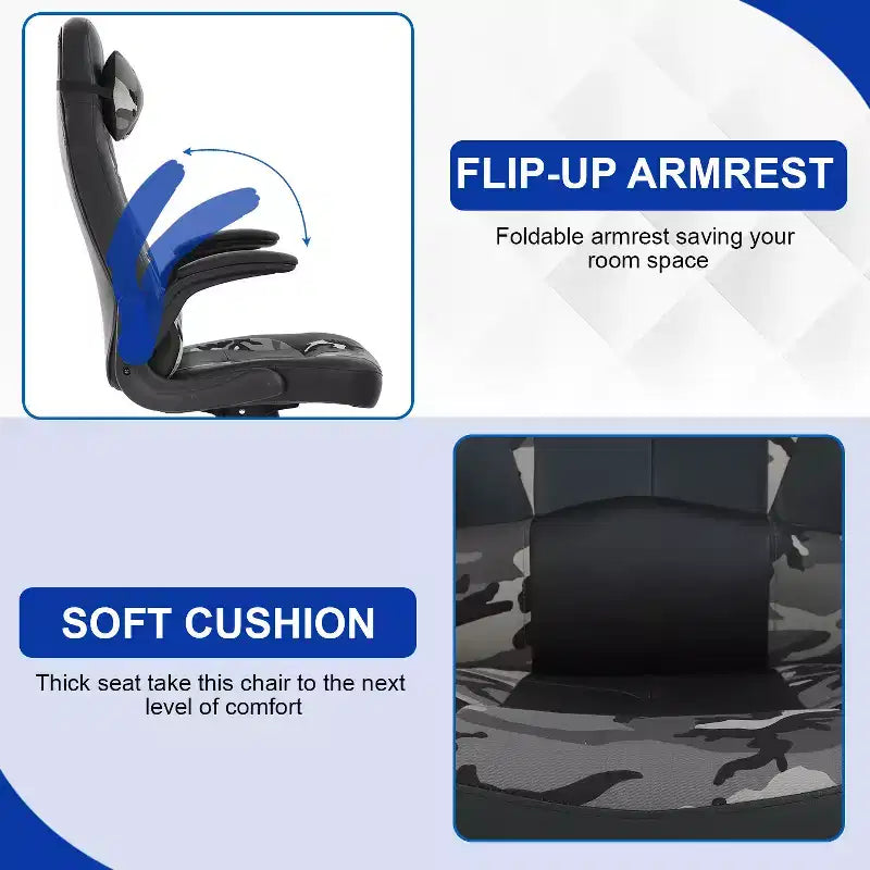 BestMassage Gaming Chair Office Chair Computer Desk Chair with Lumbar Support and Adjustable Headrest and PU Leather Gamer Chair for Adults