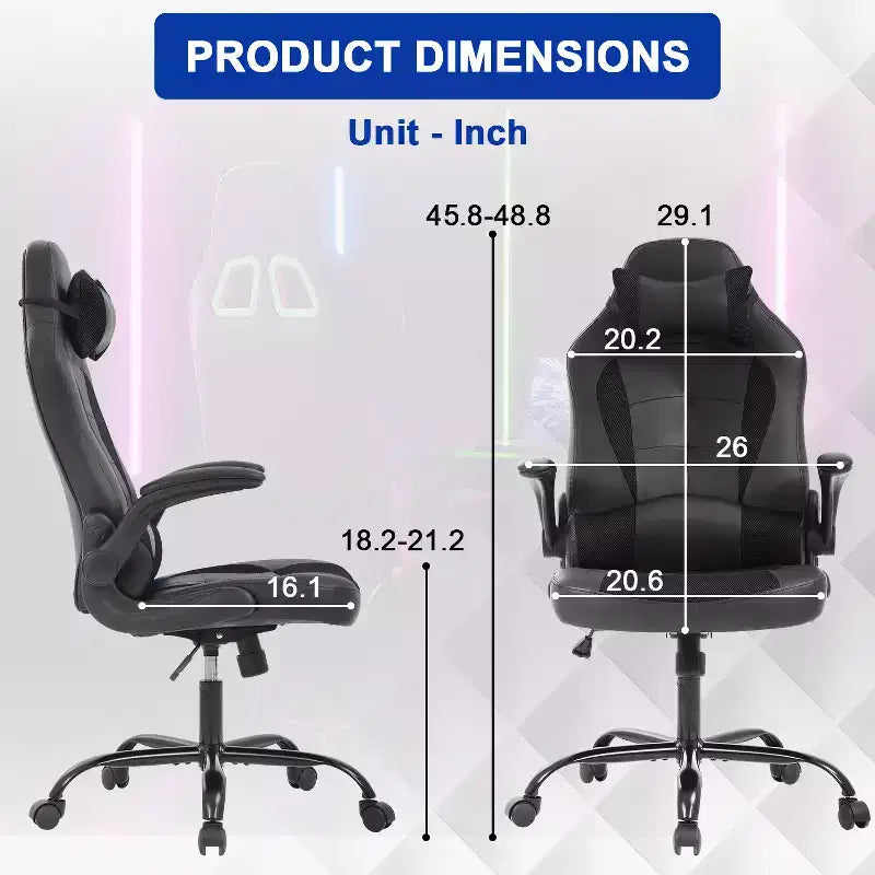BestMassage Gaming Chair Office Chair Computer Desk Chair with Lumbar Support and Adjustable Headrest and PU Leather Gamer Chair for Adults