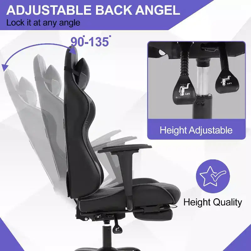 BestMassage Sedia da gaming per computer con supporto lombare e poggiapiedi, design girevole con ruote, sedia da ufficio per casa e gaming