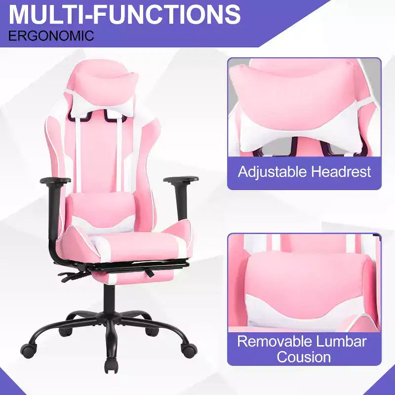 BestMassage Sedia da gaming per computer con supporto lombare e poggiapiedi, design girevole con ruote, sedia da ufficio per casa e gaming