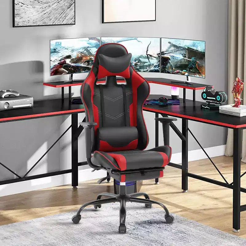 BestMassage Sedia da gaming per computer con supporto lombare e poggiapiedi, design girevole con ruote, sedia da ufficio per casa e gaming
