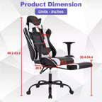 BestMassage Sedia da gaming per computer con supporto lombare e poggiapiedi, design girevole con ruote, sedia da ufficio per casa e gaming