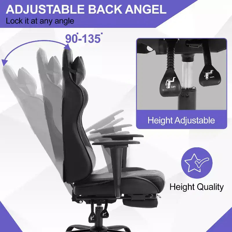 BestMassage Sedia da gaming per computer con supporto lombare e poggiapiedi, design girevole con ruote, sedia da ufficio per casa e gaming