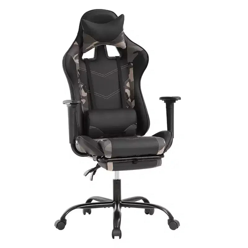 BestMassage Sedia da gaming per computer con supporto lombare e poggiapiedi, design girevole con ruote, sedia da ufficio per casa e gaming