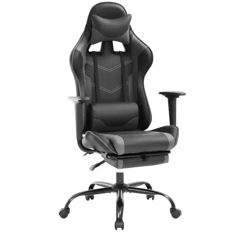 BestMassage Sedia da gaming per computer con supporto lombare e poggiapiedi, design girevole con ruote, sedia da ufficio per casa e gaming